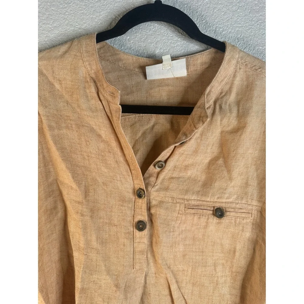 David Dart Women's Orange Linen Blend Henley Top and Midi Skirt Set Size Large